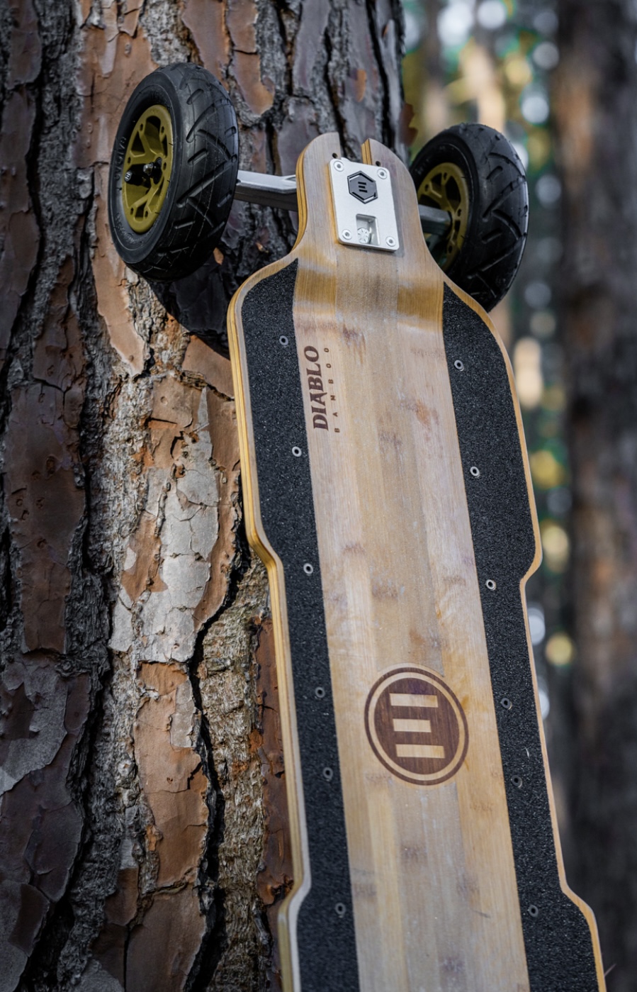 Diablo Bamboo posé contre un arbre